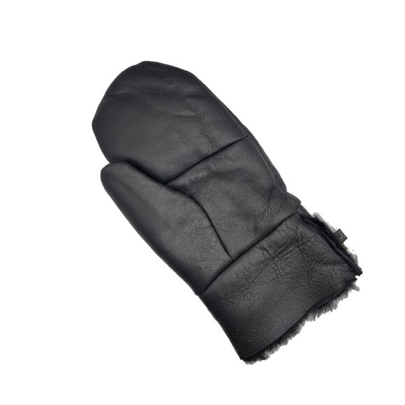 Black Shearling Sheepskin Leather Mittens – Unisex Winter Fur Mittens - Picture 5 of 11